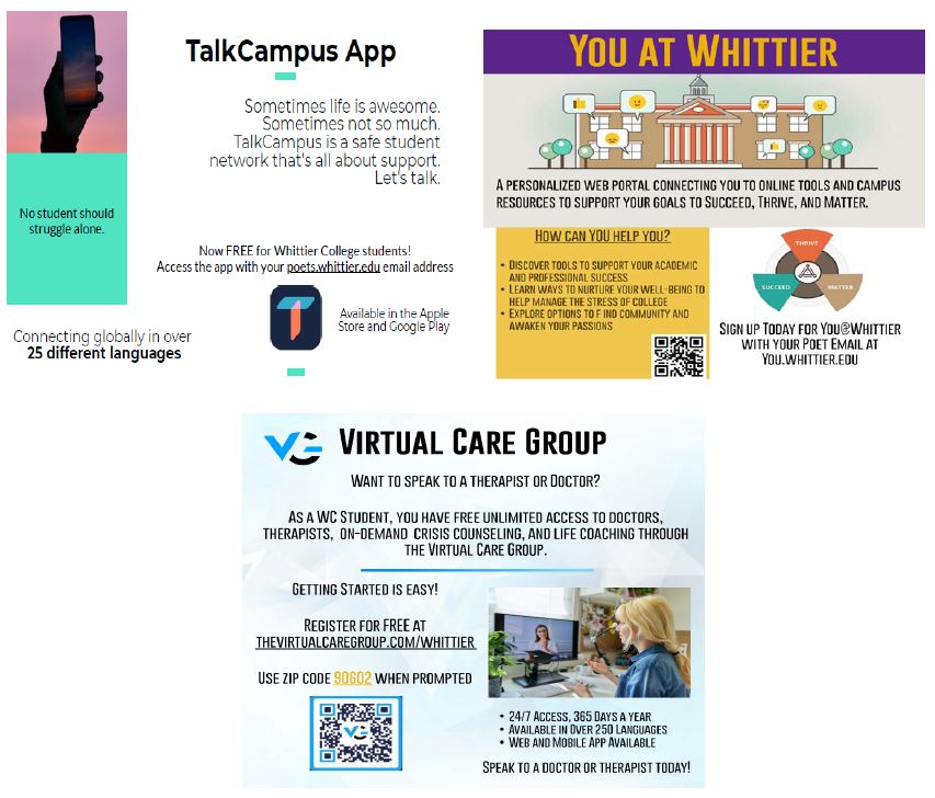 Mental health resources for Whittier College students.